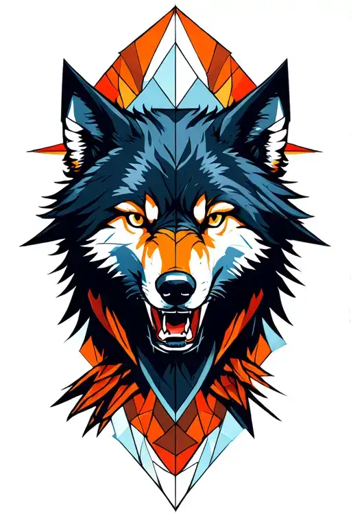 angry wolf and raven soaring tattoo design idea