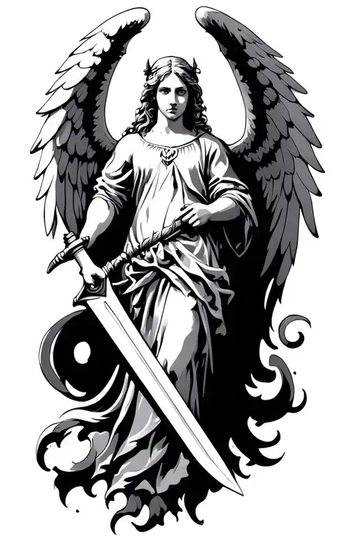 angel holding a sword tattoo design idea