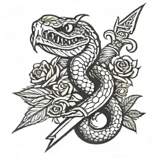 snake with a dagger tattoo design idea