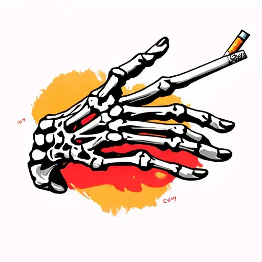 skeleton hand with cigarette tattoo design idea