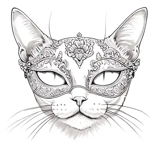 cat wearing masquerade mask tattoo design idea