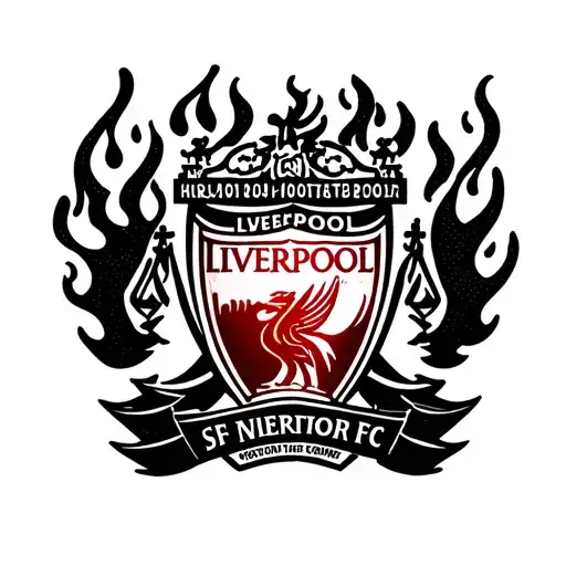 Liverpool FC crest surrounded by flames, bold football tattoo design tattoo design idea