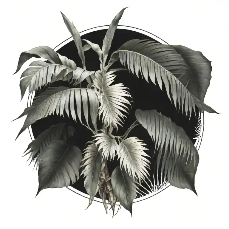 palm botanic style drawing tattoo design idea
