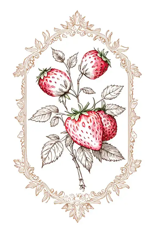 postage stamp with strawberries and roses tattoo design idea