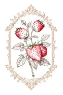 postage stamp with strawberries and roses tattoo design idea