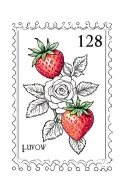 postage stamp with strawberries and roses tattoo design idea