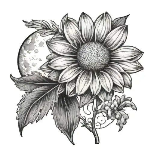 Daisy and waxing gibbous moon tattoo design idea