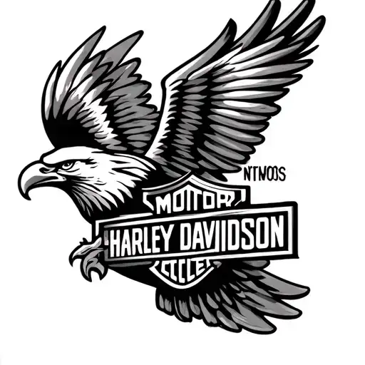 Black and white harley davidson eagle logo on elbow tattoo design idea
