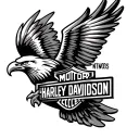 Black and white harley davidson eagle logo on elbow tattoo design idea