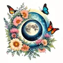 Down the spine showing the phases of the moon combined with butterflies, different flowers, nature, and the universe. tattoo design idea