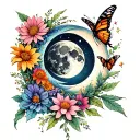 Down the spine showing the phases of the moon combined with butterflies, different flowers, nature, and the universe. tattoo design idea
