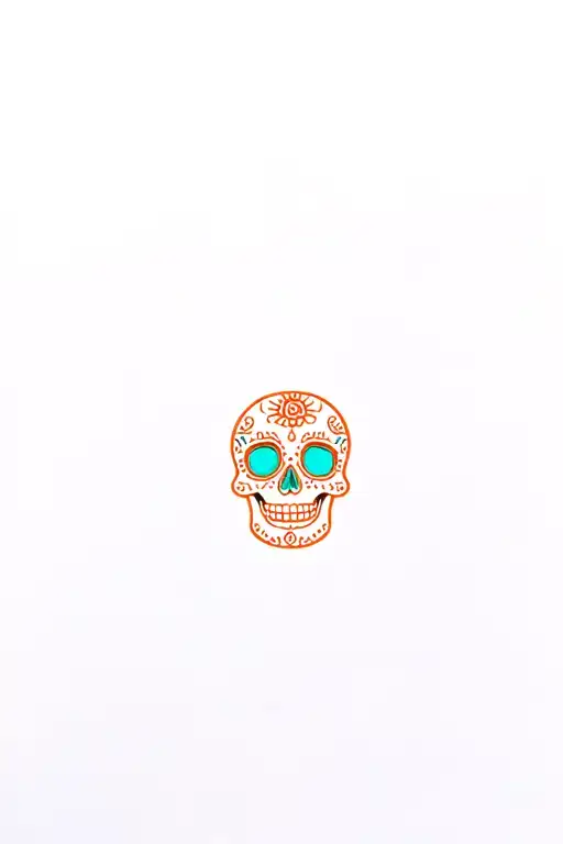 happy sugar skull small wrist turquoise orange tattoo design idea