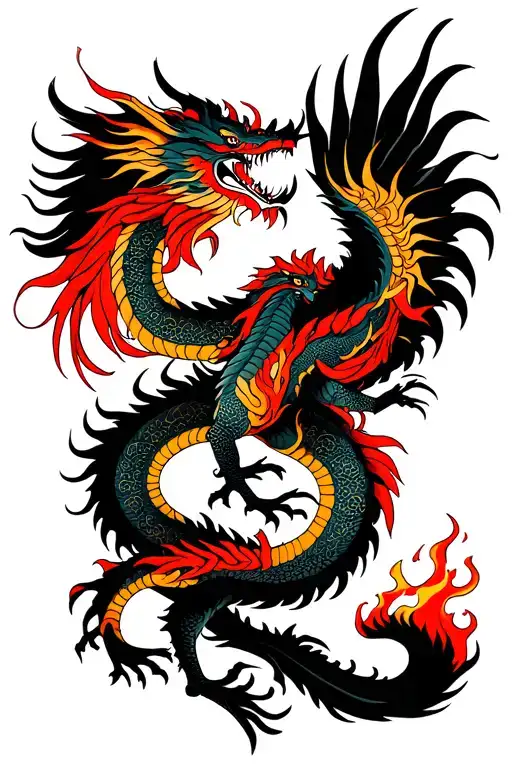 ice dragon and fire phoenix tattoo design idea