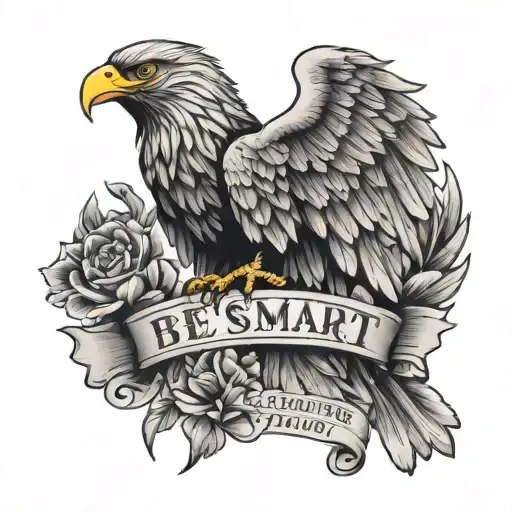 Romanian eagle with a sentence "be smart as the country moans of fools" below tattoo design idea