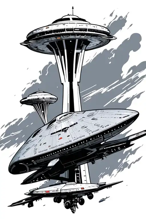 startrek uss enterprise landing at seattle airport tattoo design idea