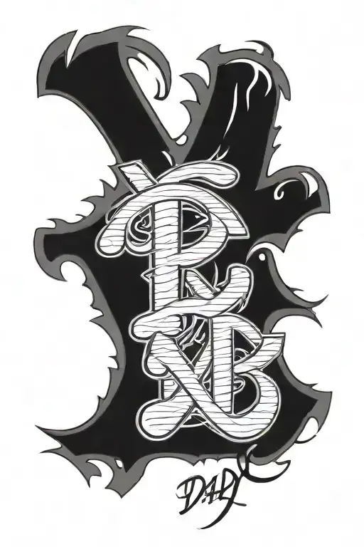 word "dad" written in Yankees pinstripes with ny in letter "a" tattoo design idea