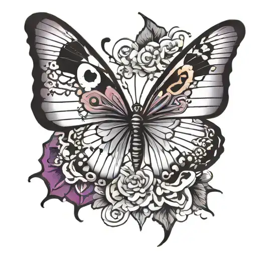 masculine black grey and purple butterfly tattoo design idea