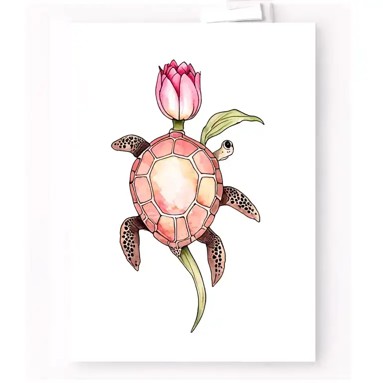 sea turtle swimming with watercolor tulip for wrist tattoo  tattoo design idea