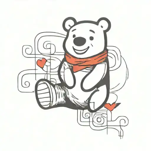 the word 'Pooh' in white with red heats tattoo design idea