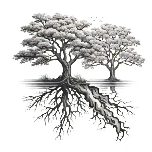 tree reflecting duality based good and bad tattoo design idea