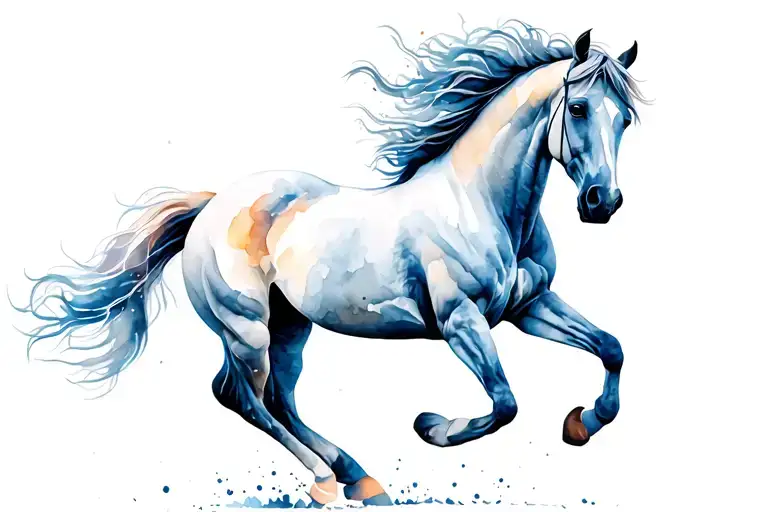 full spectrum after glow white horse running tattoo design idea