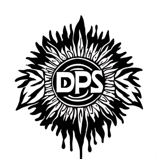 TRIBAL SYTLE OF THE CHEROKEE NATIVE AMERICAN SUN SYMBOL WITH THE INITIALS DPS IN THE CENTER AS IF IT WAS DRIPPING  tattoo design idea