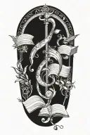 Incorporate a quill pen, book and musical notes intertwined with hindu tattoo design idea