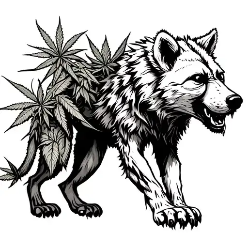 marihuana and angry hyena with gotic number 2003 Tattoo on side tattoo design idea