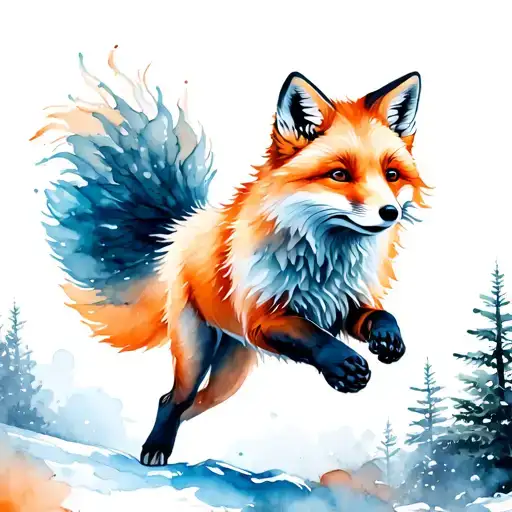 nine tail arctic fox jumping tattoo design idea