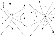 Tattoo on the collarbones depicting the lines of the constellations, turning into the lines of the printed plan tattoo design idea