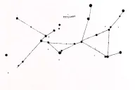 Tattoo on the collarbones depicting the lines of the constellations, turning into the lines of the printed plan tattoo design idea