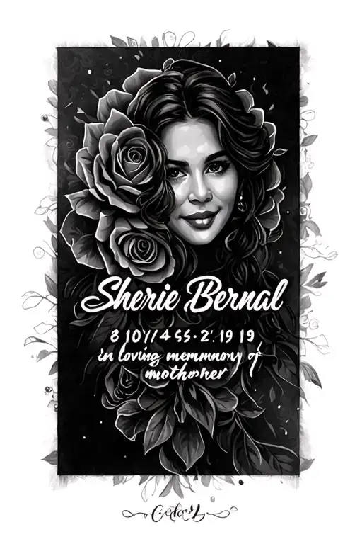 "Sherie Bernal. 8/10/54-2/9/19" in loving memory of mother tattoo design idea