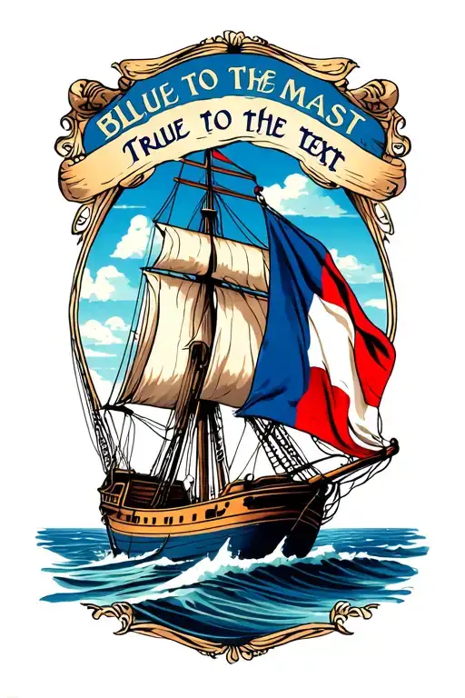 "blue to the mast, true to the " sailing boat with french flag tattoo design idea