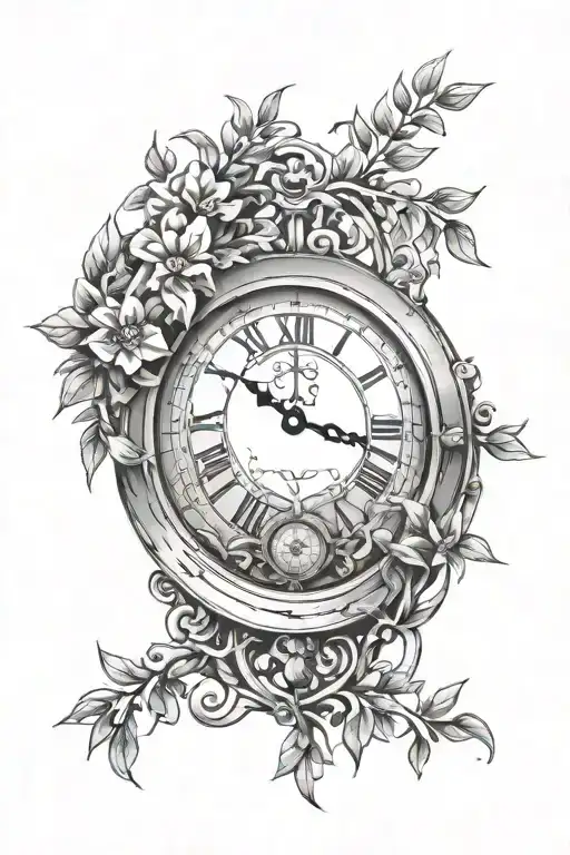 It incorporates the Roman numeral clock, Atlas, olive branches, and Greek key patterns tattoo design idea