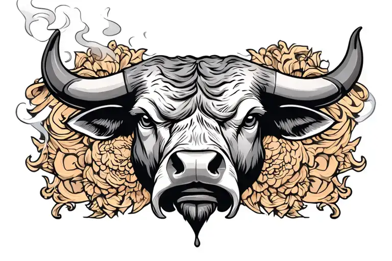 chicago bull head with smoke coming out of his nose tattoo design idea