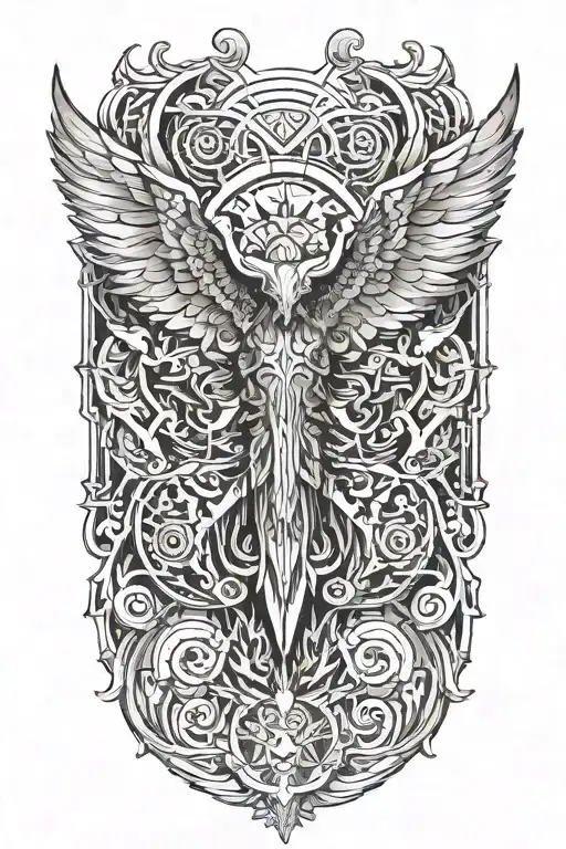 angle with wings coming downwards tattoo design idea