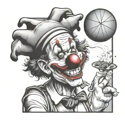 clown smoking a blunt spinning a basketball tattoo design idea