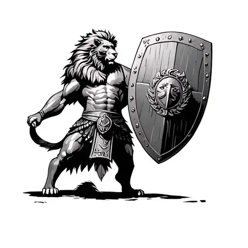 lion roman coliseum gladiator holding a shield tattoo design idea