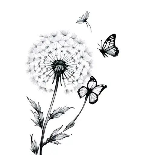 dandelion butterfly and flower tattoo design idea