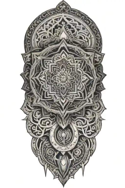 Incorporate a mandala, an aum, buddhist symbols, a book and musical notes tattoo design idea