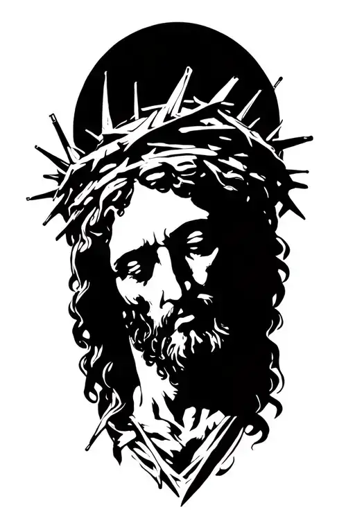 I want a tattoo of Jesus' crown of thorns, all black, that goes around my arm, in a traditional American style. tattoo design idea