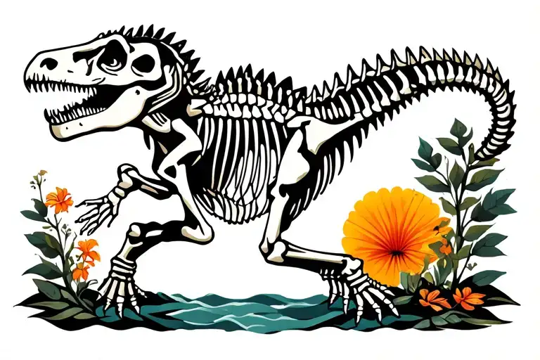 Dinosaur skeleton with nordic paterns tattoo design idea