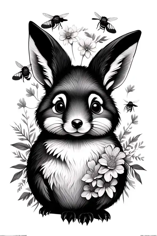 bunny bees flowers penguin fox fantail bird tattoo design idea