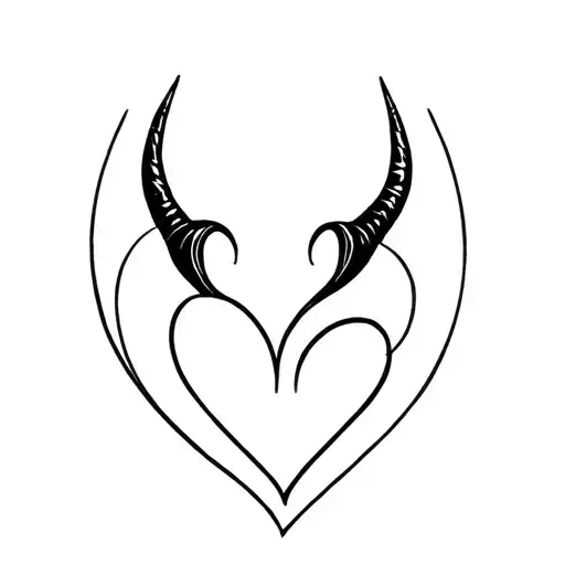 minimalist tattoo of maleficent horns and heart tattoo design idea