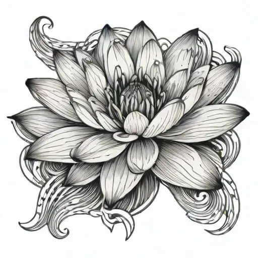 water lily traveling up lower stomach to hip tattoo design idea