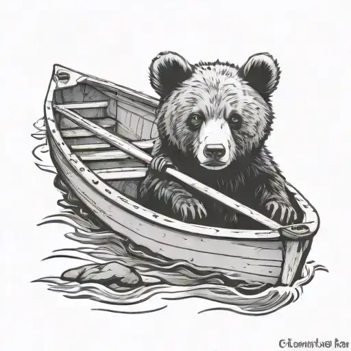 bear cub rowing boat tattoo design idea