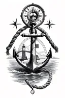 compass, anchor, rope, lighthouse, bridge in background   tattoo design idea