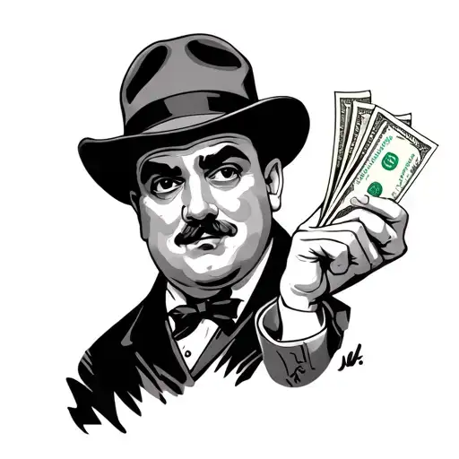 al capone holding cash tattoo design idea