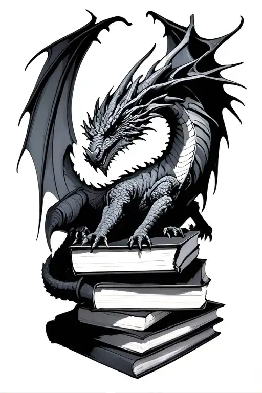 books and dragons tattoo design idea