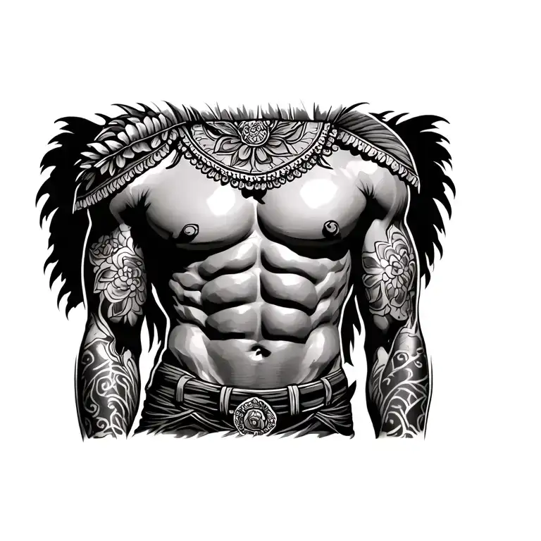mexican themed chest and stomach tattoo design idea